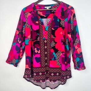Dana Buchman Women’s Tunic Dress 3/4 Sleeve Size XXL V-Neck‎ Polyester Print